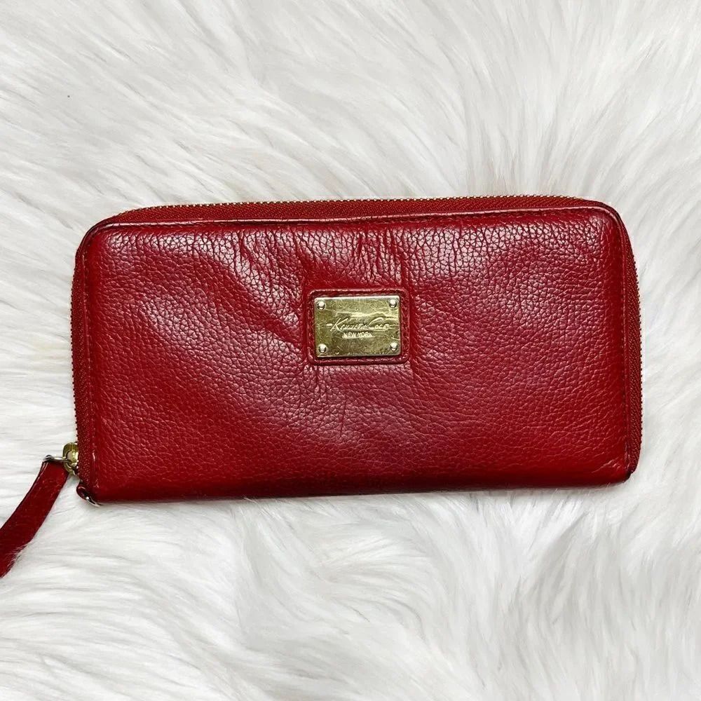 Kenneth Cole Zip Up Long Wallet Red & Gold